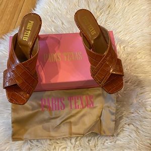 New in Box Paris Texas Croc-Embossed Kitten Heel Mules